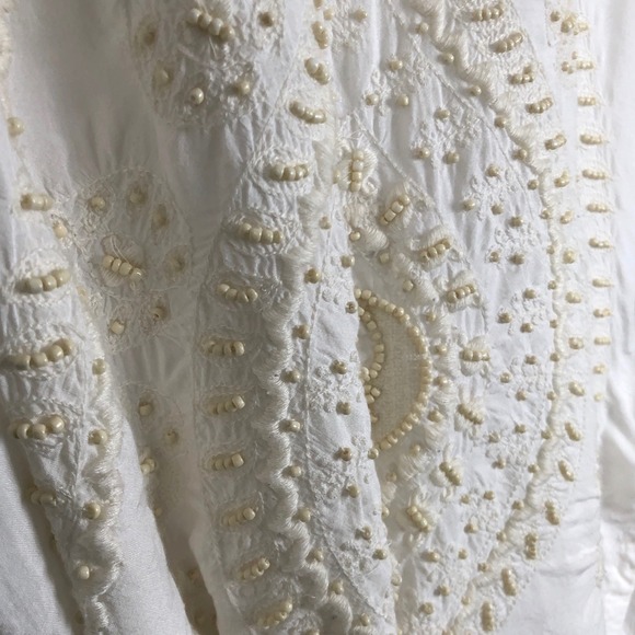 RUFF HEWN GREY Embroidered Beaded Boho Tunic Women's XL Ivory V-Neck Top India - Picture 3 of 11